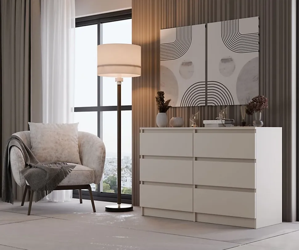 Commode 6 tiroirs grège 120 cm MALWA