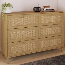 Commode 6 tiroirs HANAE 115 cm effet naturel cannage