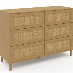 Commode 6 tiroirs HANAE 115 cm effet naturel cannage