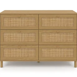 Commode 6 tiroirs HANAE 115 cm effet naturel cannage