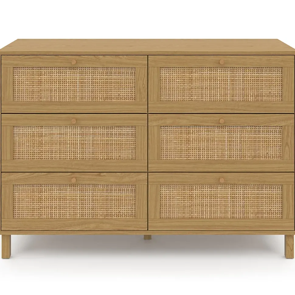 Commode 6 tiroirs HANAE 115 cm effet naturel cannage