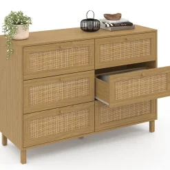 Commode 6 tiroirs HANAE 115 cm effet naturel cannage