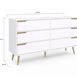 Commode 6 tiroirs HELSINKI XXL 140 cm scandinave blanc