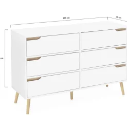 Commode 6 tiroirs HELSINKI 115 cm scandinave blanc