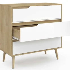 Commode 3 tiroirs HELSINKI 80 cm scandinave bois et blanc