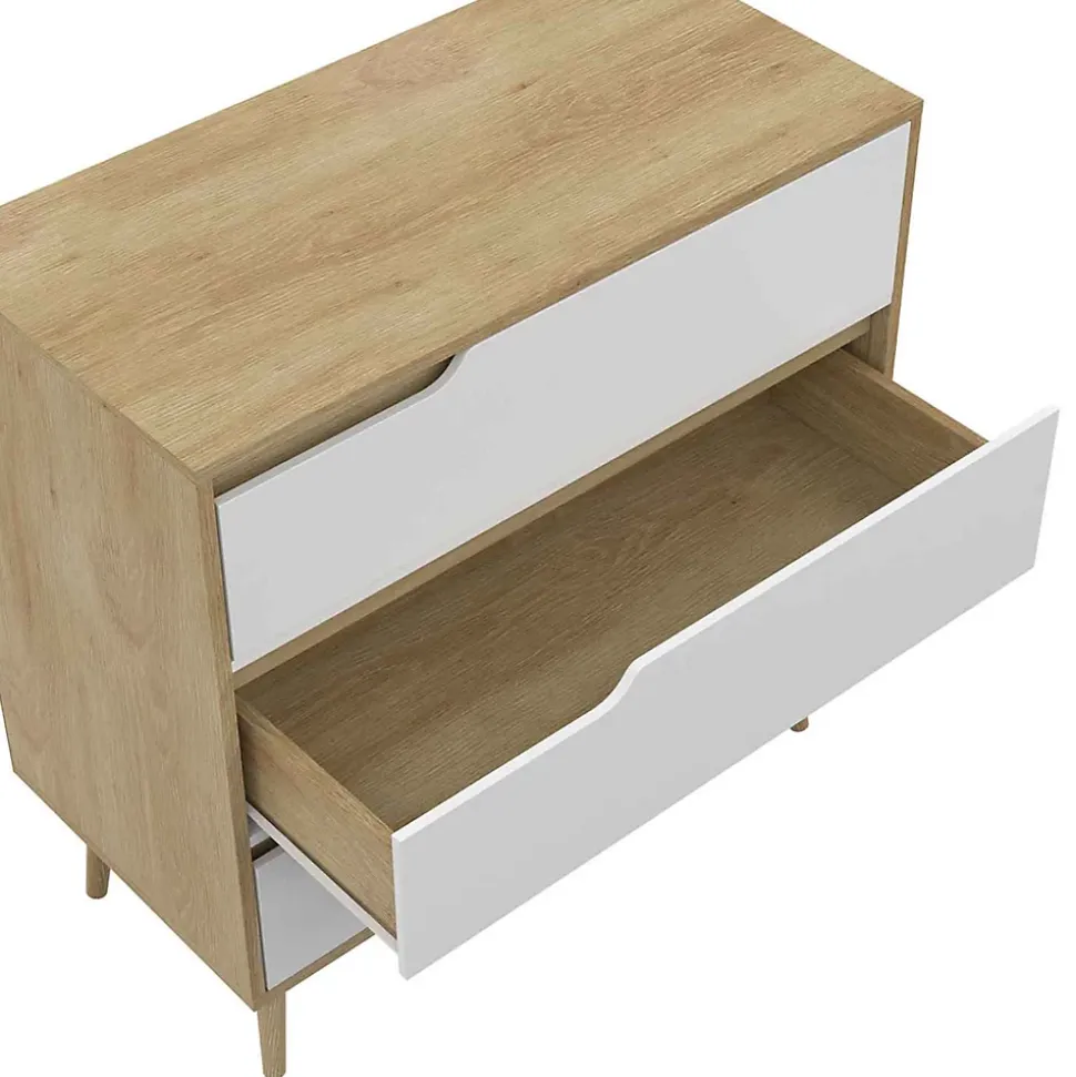 Commode 3 tiroirs HELSINKI 80 cm scandinave bois et blanc