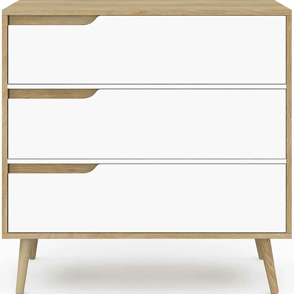 Commode 3 tiroirs HELSINKI 80 cm scandinave bois et blanc