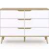 Commode 6 tiroirs HELSINKI 115 cm scandinave bois et blanc