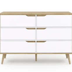 Commode 6 tiroirs HELSINKI 115 cm scandinave bois et blanc