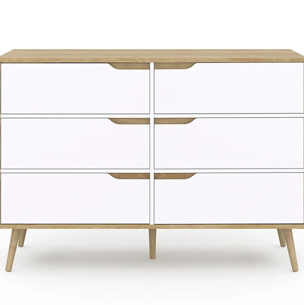 Commode 6 tiroirs HELSINKI 115 cm scandinave bois et blanc