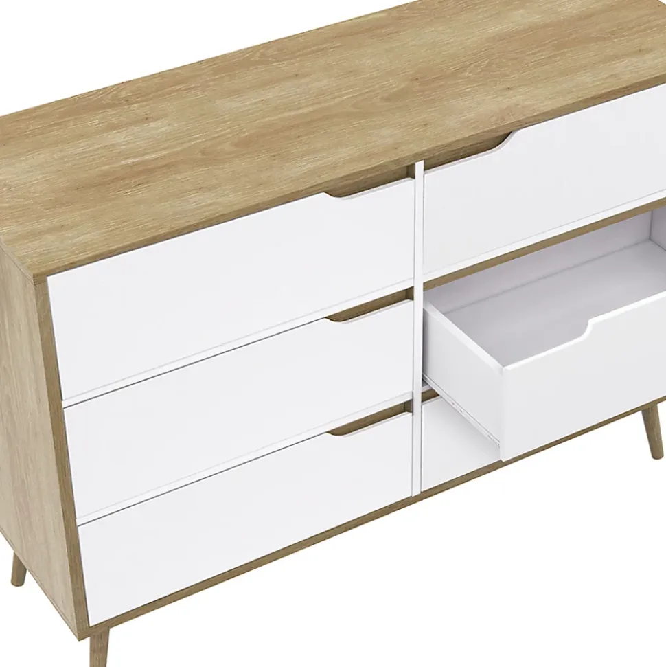 Commode 6 tiroirs HELSINKI 115 cm scandinave bois et blanc