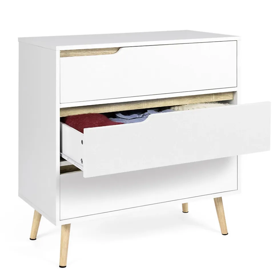 Commode 3 tiroirs HELSINKI 80 cm scandinave blanc