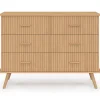 Commode 6 tiroirs JULIETTE 110 cm effet lattes tasseau bois coloris chêne