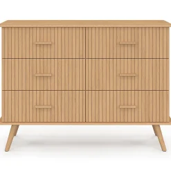 Commode 6 tiroirs JULIETTE 110 cm effet lattes tasseau bois coloris chêne