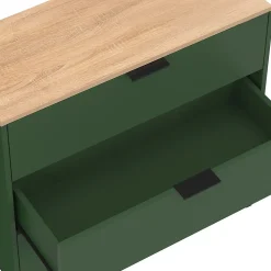 Commode 3 tiroirs KELIA 80 cm vert kaki et plateau bois