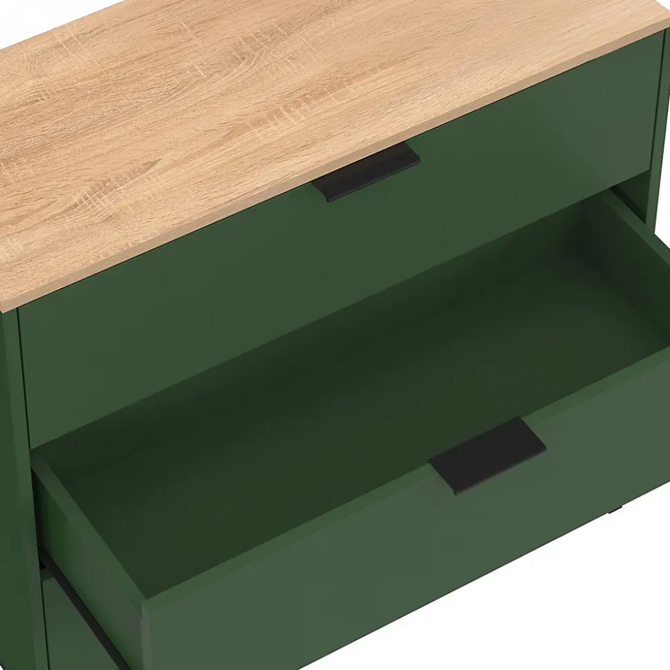 Commode 3 tiroirs KELIA 80 cm vert kaki et plateau bois