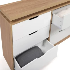 Commode 6 tiroirs LUNA à LEDS 115 cm blanc et effet bois