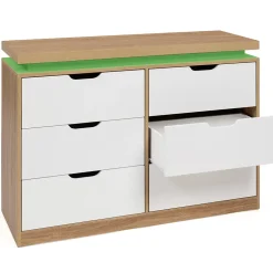 Commode 6 tiroirs LUNA à LEDS 115 cm blanc et effet bois