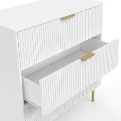 Commode 3 tiroirs MARCEL 80 cm lattes blanc et doré