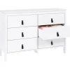 Commode 6 tiroirs MILANO 115 cm bois blanc avec poignée languette noire