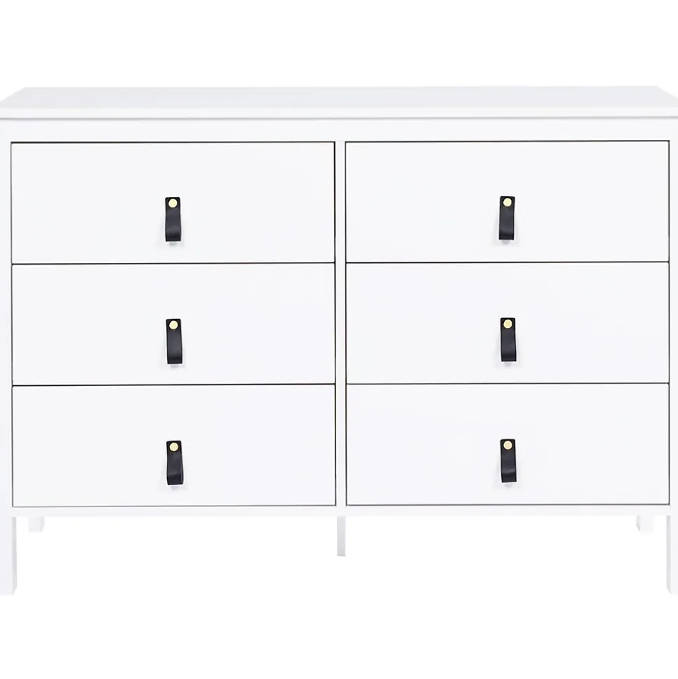 Commode 6 tiroirs MILANO 115 cm bois blanc avec poignée languette noire
