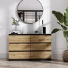 Commode 6 Tiroirs, Noir / Chêne Wotan, 120 X 39 X 78 Cm