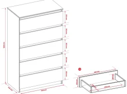 Commode 5 Tiroirs, Noir, 70 X 39 X 125 Cm