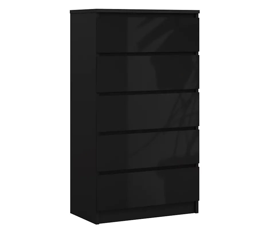 Commode 5 Tiroirs, Noir, 70 X 39 X 125 Cm