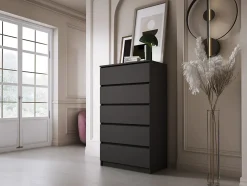 Commode 5 Tiroirs, Noir, 70 X 39 X 125 Cm