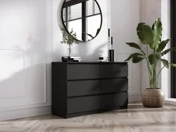 Commode 6 Tiroirs, Noir, 120 X 39 X 79 Cm
