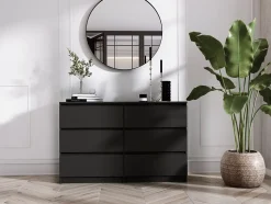 Commode 6 Tiroirs, Noir, 120 X 39 X 79 Cm