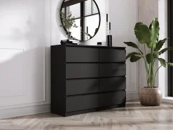 Commode 8 Tiroirs, Noir Mat, 140 X 101 X 39 Cm