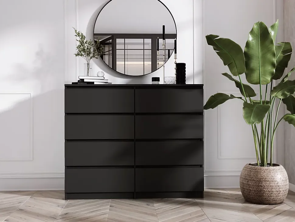 Commode 8 Tiroirs, Noir Mat, 140 X 101 X 39 Cm