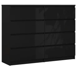 Commode 8 Tiroirs, Noir Mat / Noir Brillant, 120 X 39 X 101 Cm
