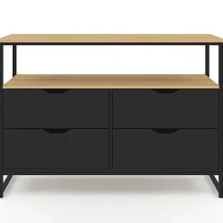 Commode 4 tiroirs noirs BOSTON 110 cm design industriel avec étagère