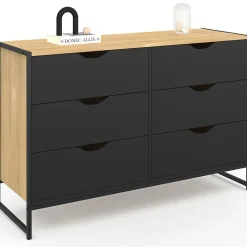 Commode 6 tiroirs noirs BOSTON 115 cm design industriel