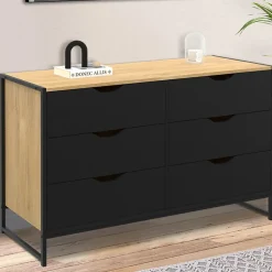 Commode 6 tiroirs noirs BOSTON 115 cm design industriel