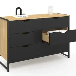 Commode 6 tiroirs noirs BOSTON 115 cm design industriel