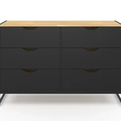 Commode 6 tiroirs noirs BOSTON 115 cm design industriel