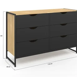 Commode 6 tiroirs noirs BOSTON 115 cm design industriel
