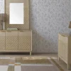 Commode 3 tiroirs plaqué chêne et coloris beige