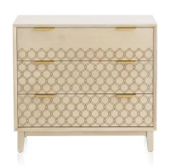 Commode 3 tiroirs plaqué chêne et coloris beige