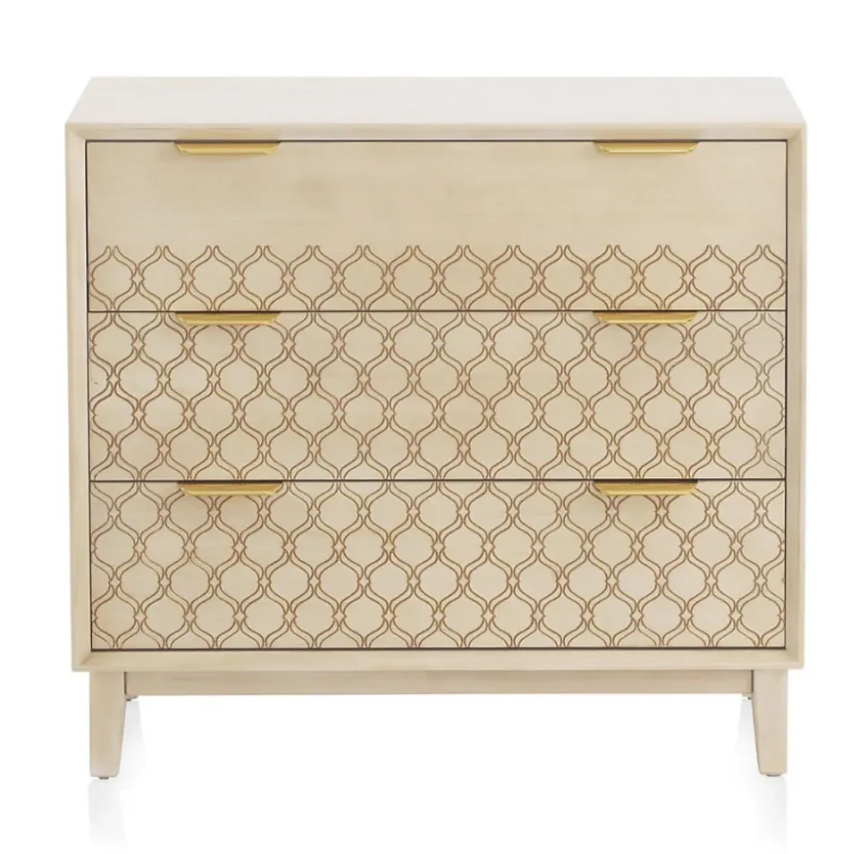 Commode 3 tiroirs plaqué chêne et coloris beige