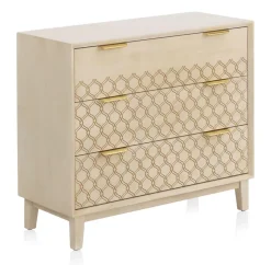 Commode 3 tiroirs plaqué chêne et coloris beige