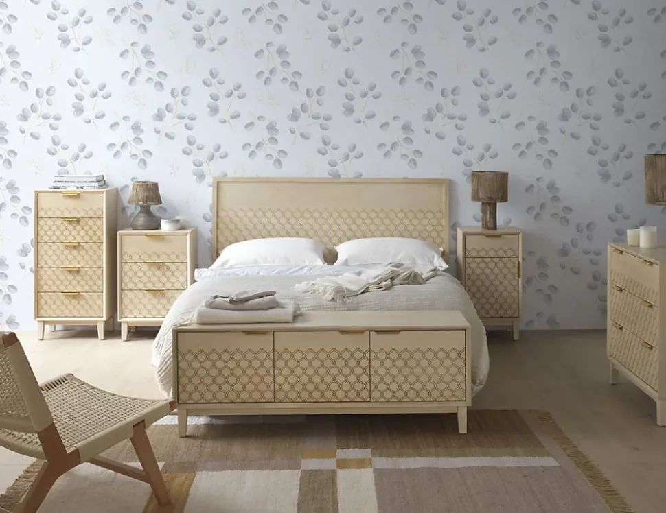 Commode 3 tiroirs plaqué chêne et coloris beige
