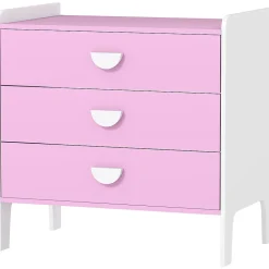 Commode 3 tiroirs pour enfant - commode design girly sur pieds bicolore blanc rose - 60 x 40 x 60 cm
