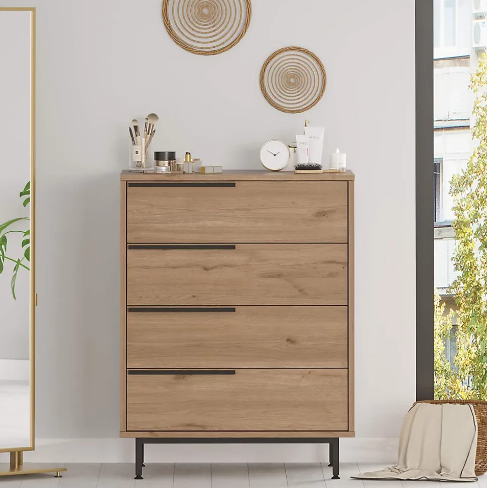 Commode 4 tiroirs Rebecca Mobili Maguey 95x75x44,5 Panneau de particules Fer Marron Gris Foncé Moderne
