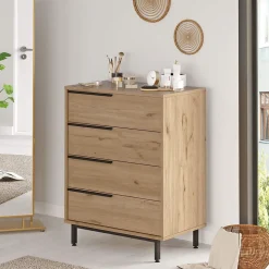 Commode 4 tiroirs Rebecca Mobili Maguey 95x75x44,5 Panneau de particules Fer Marron Gris Foncé Moderne