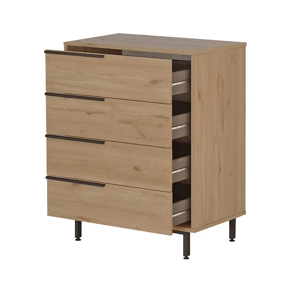 Commode 4 tiroirs Rebecca Mobili Maguey 95x75x44,5 Panneau de particules Fer Marron Gris Foncé Moderne