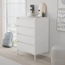 Commode 4 tiroirs Rebecca Mobili Kemiri 98,5x72x45 Panneau de particules PVC Blanc Moderne